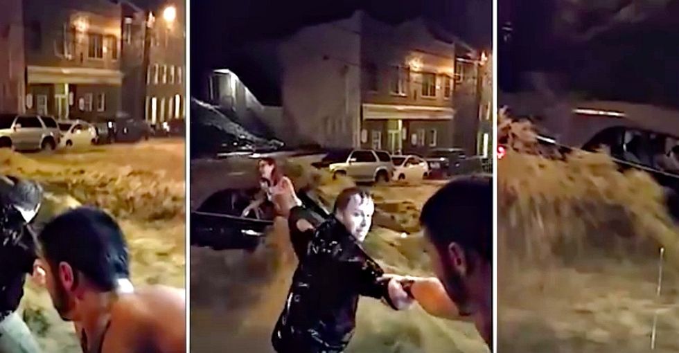 She was moments from being swept away by a flood, when 3 strangers stepped in.