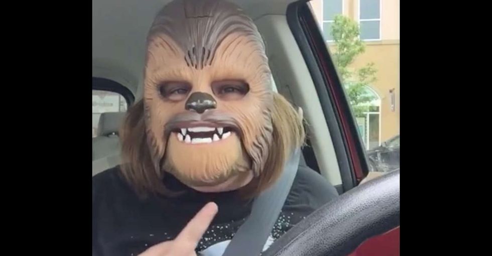 This woman loving her talking Chewbacca mask is exactly what we all need right now.