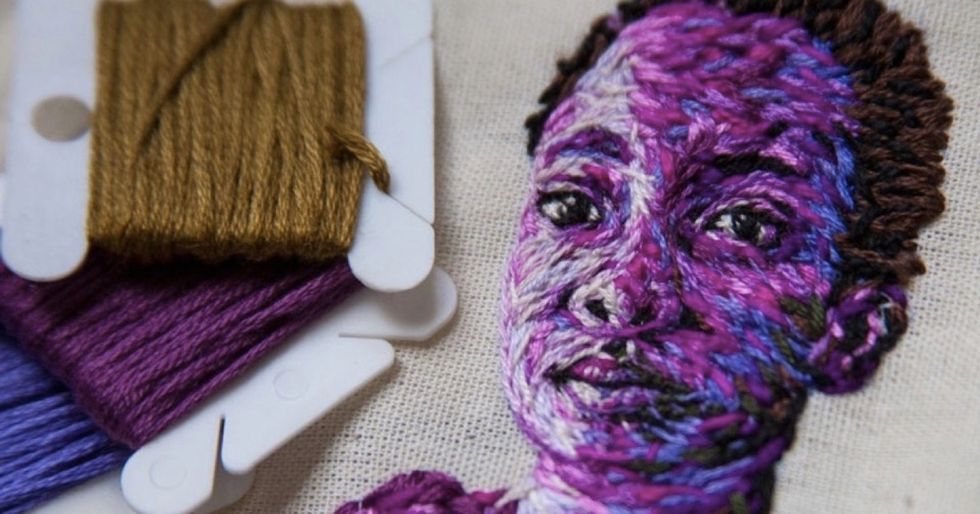 From shoes to tennis rackets, she transforms everyday objects with lifelike embroidery.