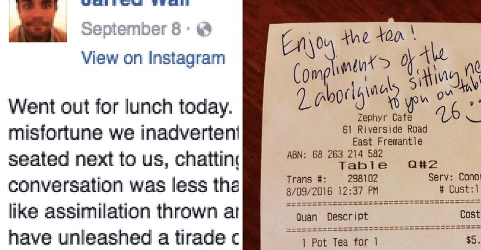This aboriginal Australian used kindness and tea to trump the racism he overheard.
