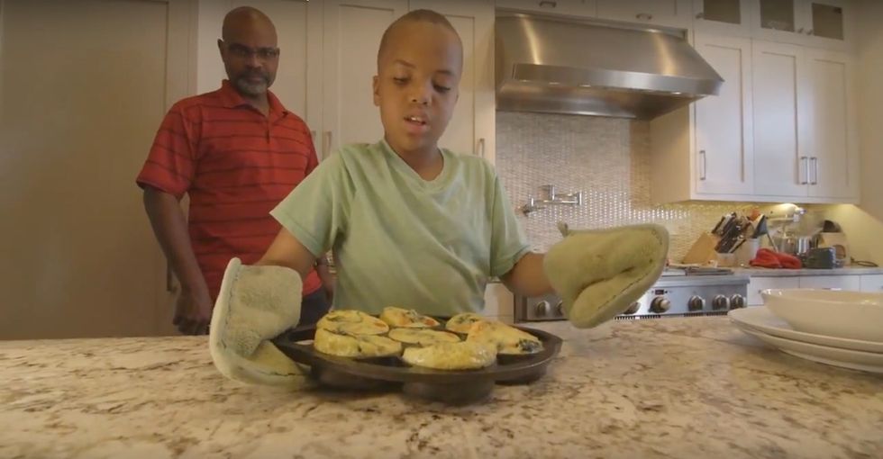 This culinary wonder kid is cooking up something pretty special for his family.