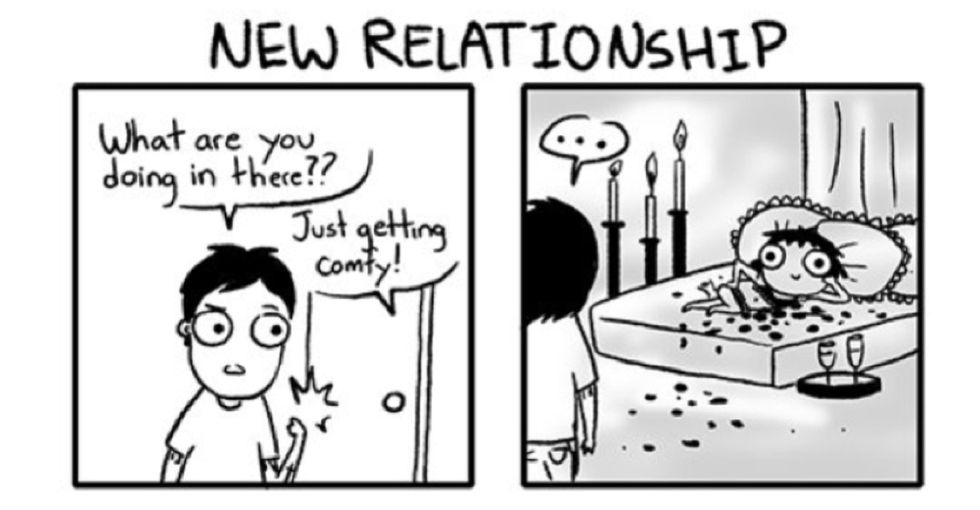 7 amusing comics show what dating looks like versus being in a serious relationship.