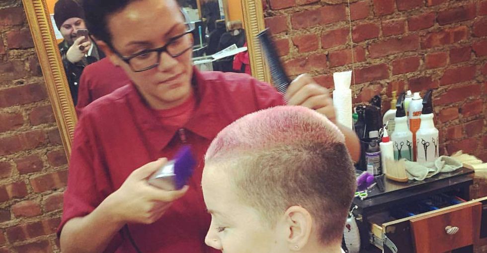 Sick of homophobia at the barbershop, she responded by buying a pair of scissors.