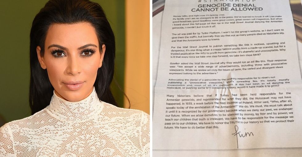 A major newspaper ran an ad by genocide deniers. Kim Kardashian isn’t having it.