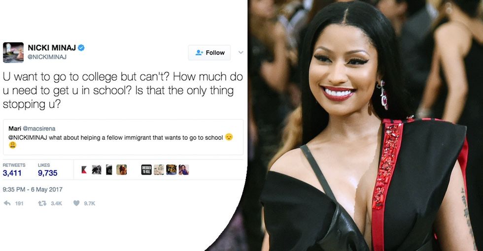 A fan jokingly asked Nicki Minaj to pay his tuition. Her response was A+.