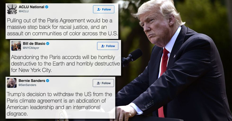 15 Twitter reactions from Trump abandoning the Paris climate agreement.