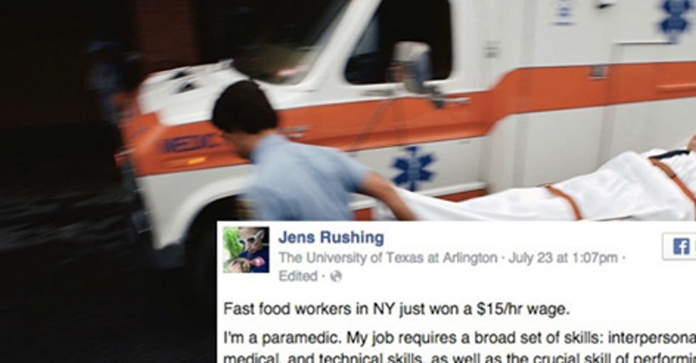 A paramedic's angry post about other workers getting a wage bump has a great twist.