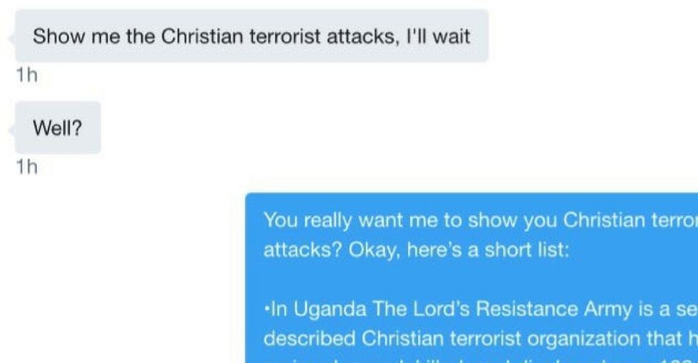 A troll demanded a Muslim man show examples of 'Christian terrorists.' He delivered.