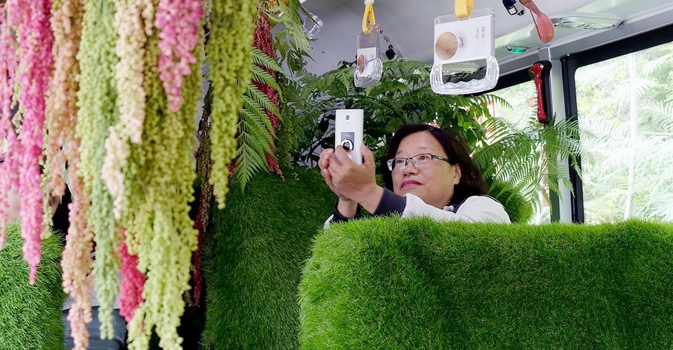 See how artists transformed a city bus into a mobile enchanted forest.
