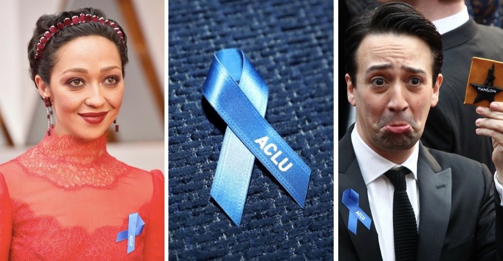 Why stars are wearing blue ribbons on the Oscars red carpet.