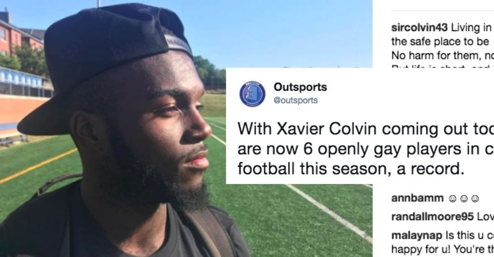 A record number of out gay athletes are playing college football this year.
