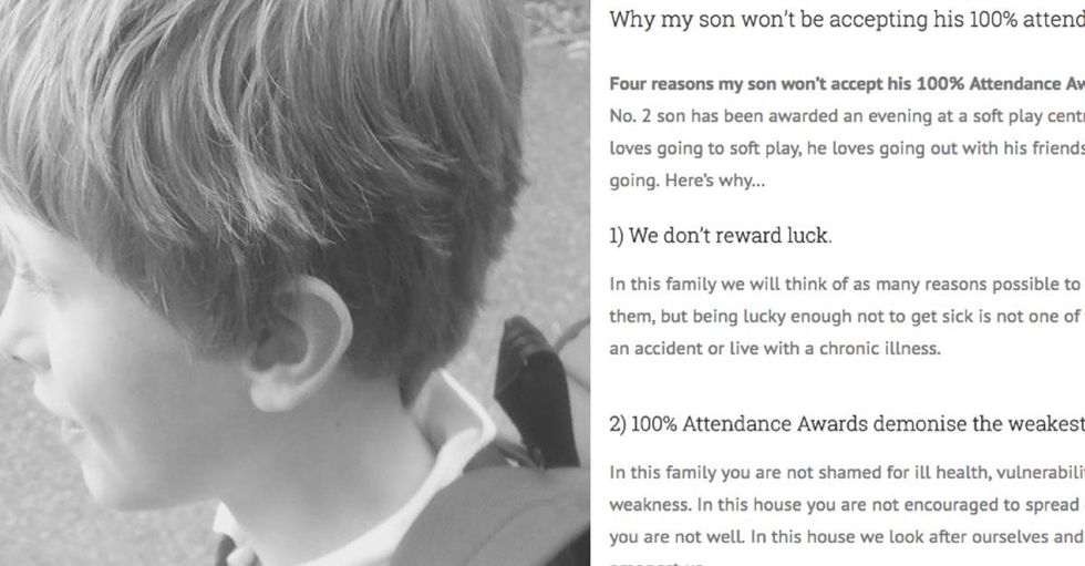Mom won't let her son accept his perfect attendance award, saying it's unfair to other kids.