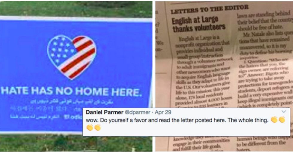 Trump supporter who complained about a lawn sign gets schooled by a 7th grader.