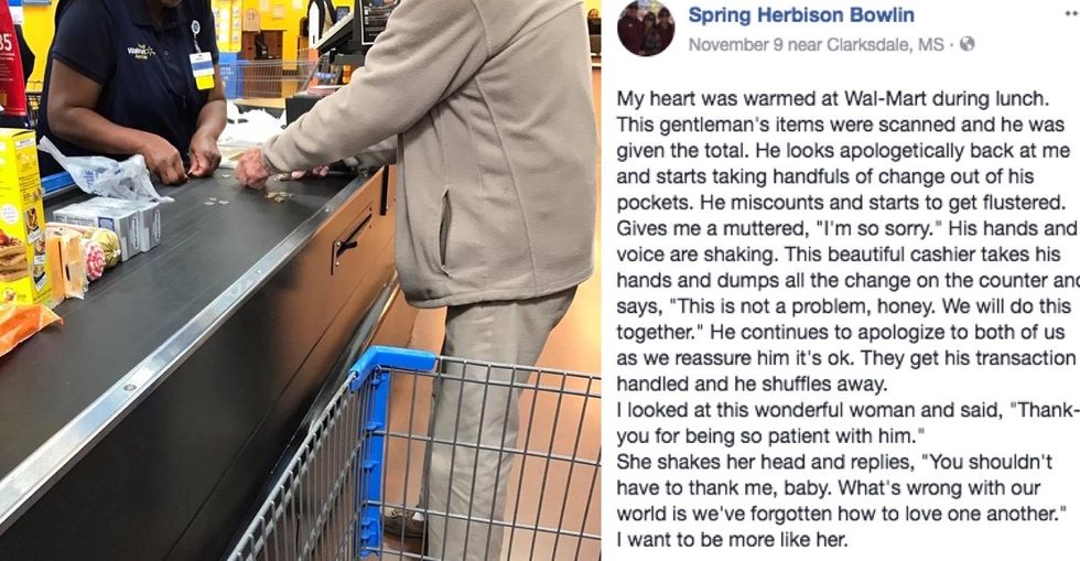 A man was holding up the line counting his change. The cashier's response is going viral.