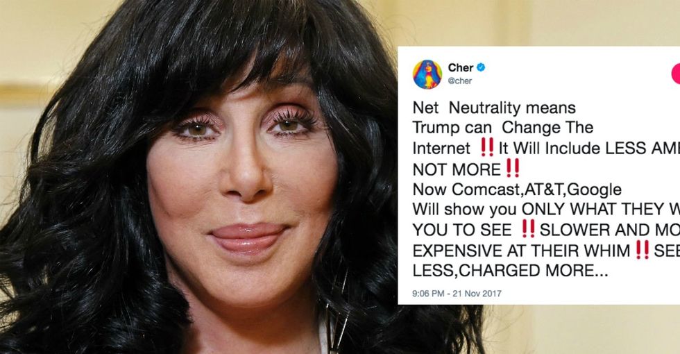 Cher summed up the outrage of the net neutrality repeal in one fiery, all-caps tweet.
