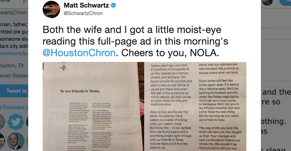 New Orleans took out an ad in a Houston newspaper to share a powerful message of hope.