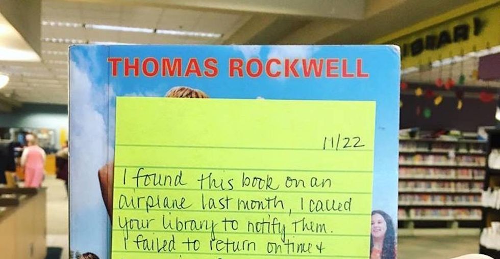 A stranger found a lost library book and returned it with this heartwarming note.