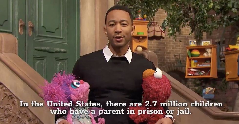 John Legend visits 'Sesame Street' to talk about kids with incarcerated parents.