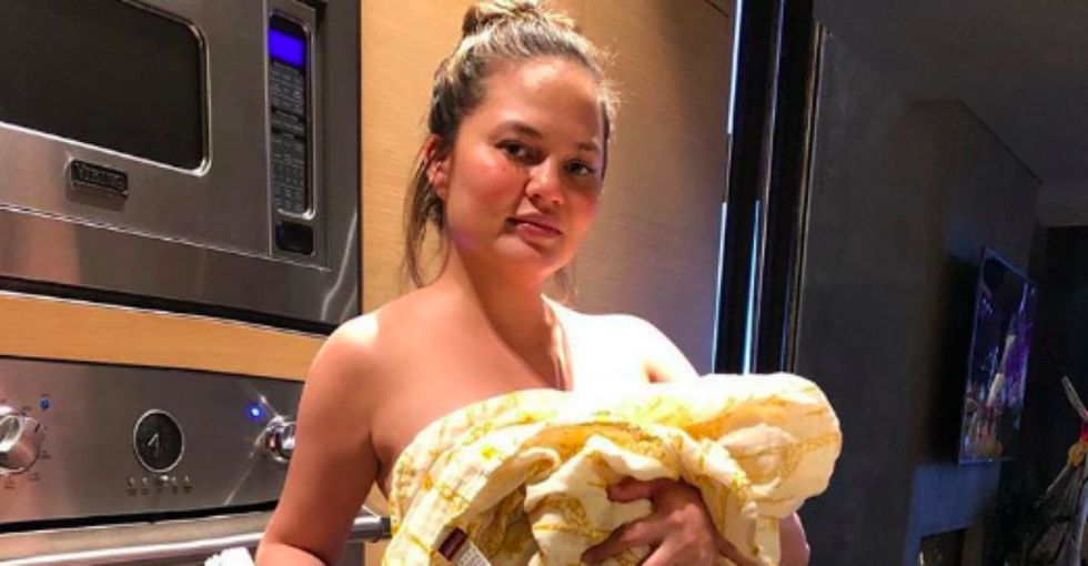 Yep, Chrissy Teigen is still being as real as it gets after giving birth again.
