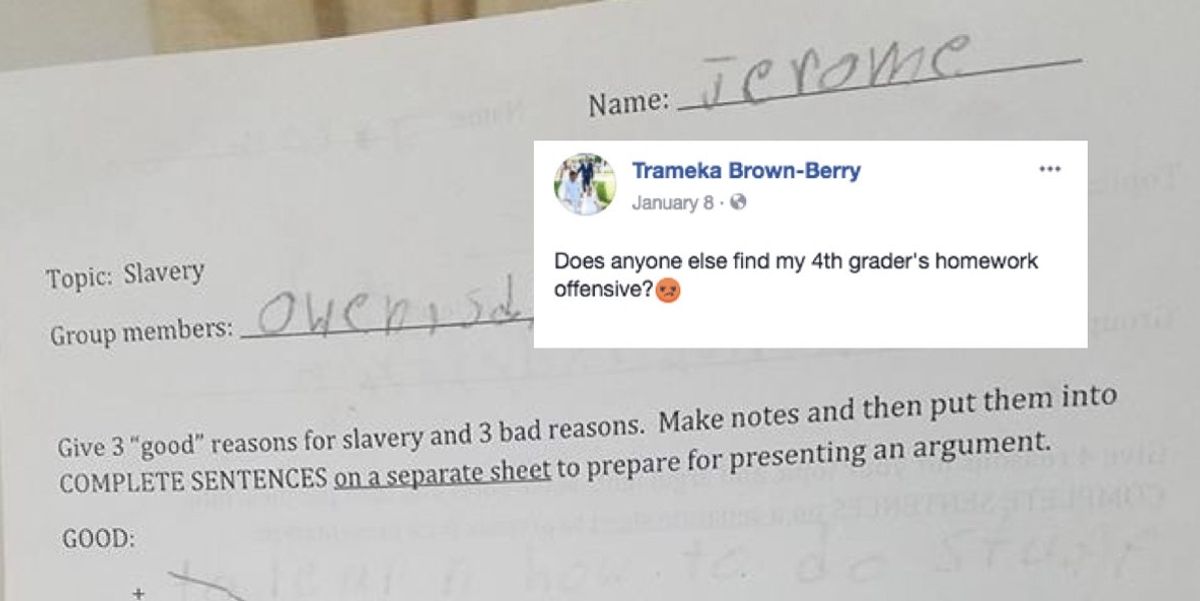 Student gives a good answer to a task on slavery