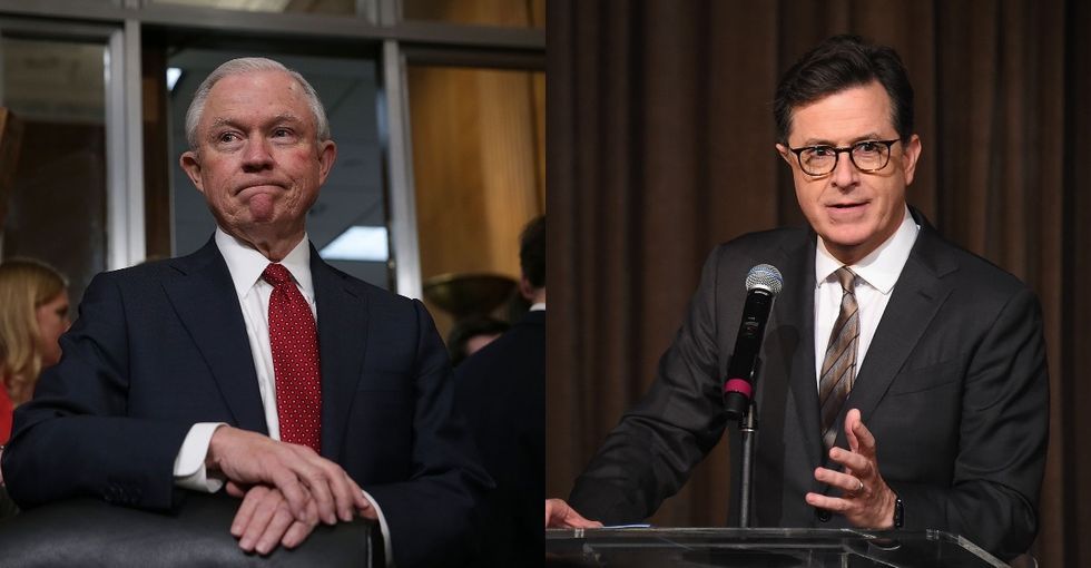 Sessions used the Bible to justify separating families at the border. Colbert shot back.