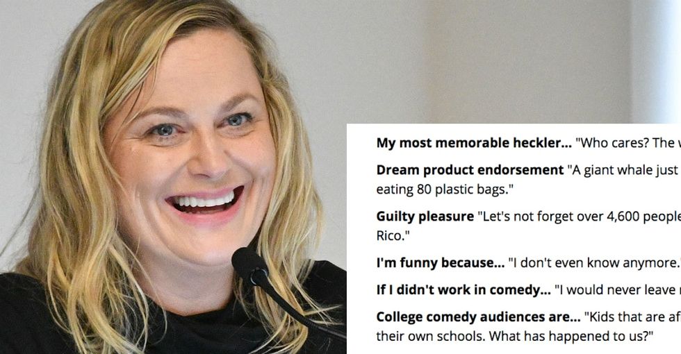 'Are you kidding me?': Amy Poehler derails silly Q and A to talk about dire issues.