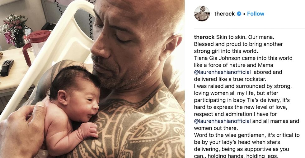 The Rock just shared a photo of his baby. The advice he's dropping is perfect.