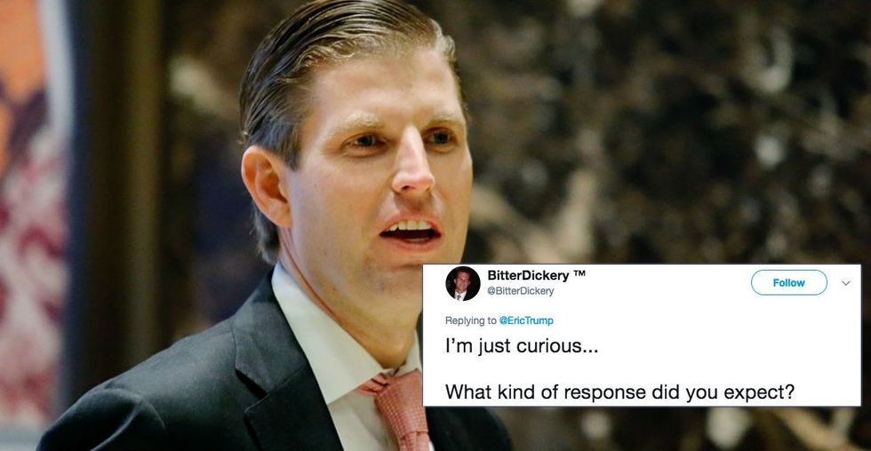 People are roasting the hell out of Eric Trump today about posting one unintentionally hilarious tweet last night.