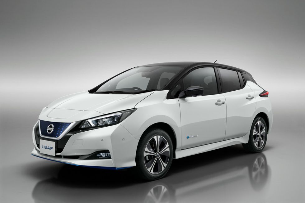 Photo of a white Nissan Leaf e+ electric car