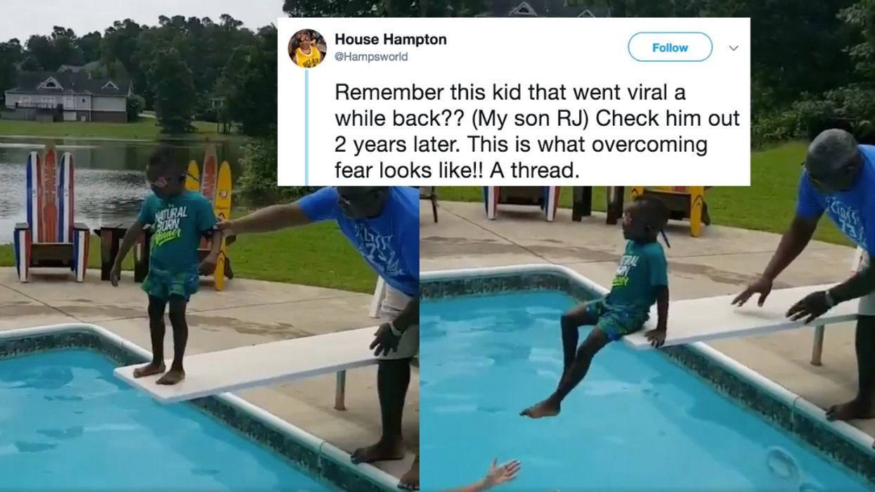 This Little Boy Who Shook With Fear At The Thought Of Jumping Off A Diving Board Two Years Ago Is Now An Old Pro