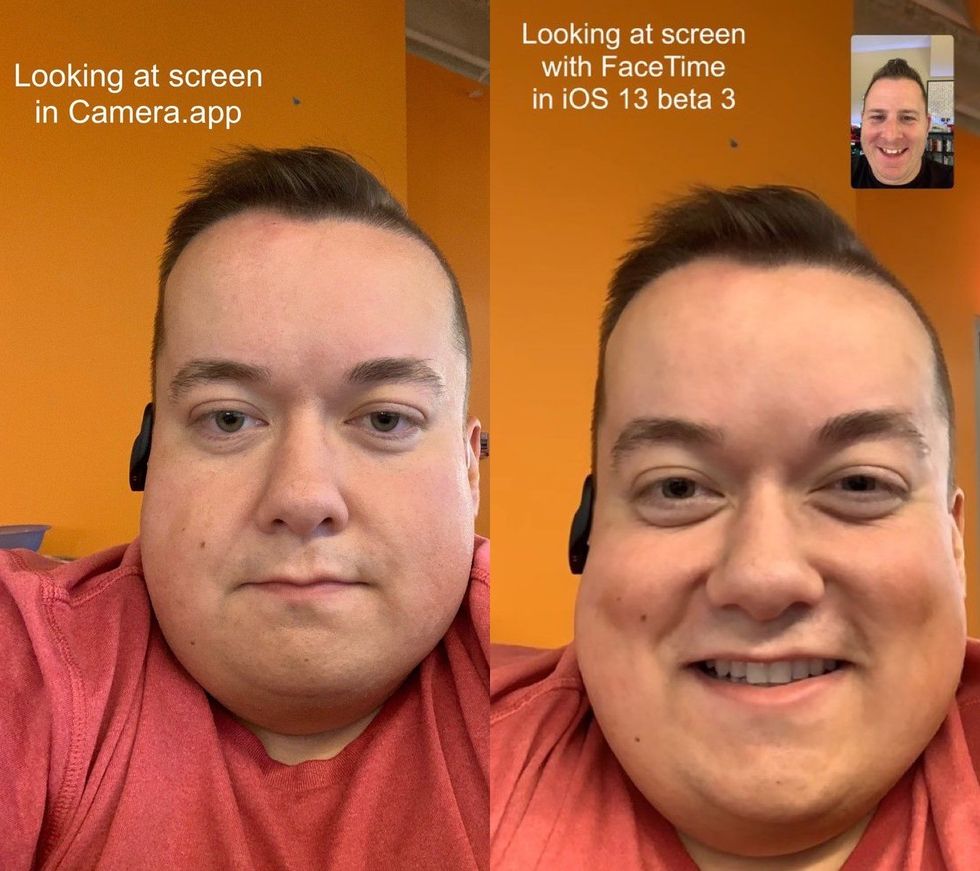 Photos demonstrating Attention Correction on iOS 13