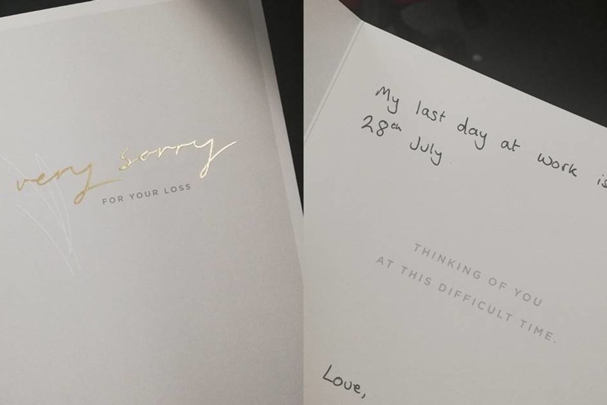 An unemployed call center worker is going viral for quitting his job with a ‘condolences’ card.