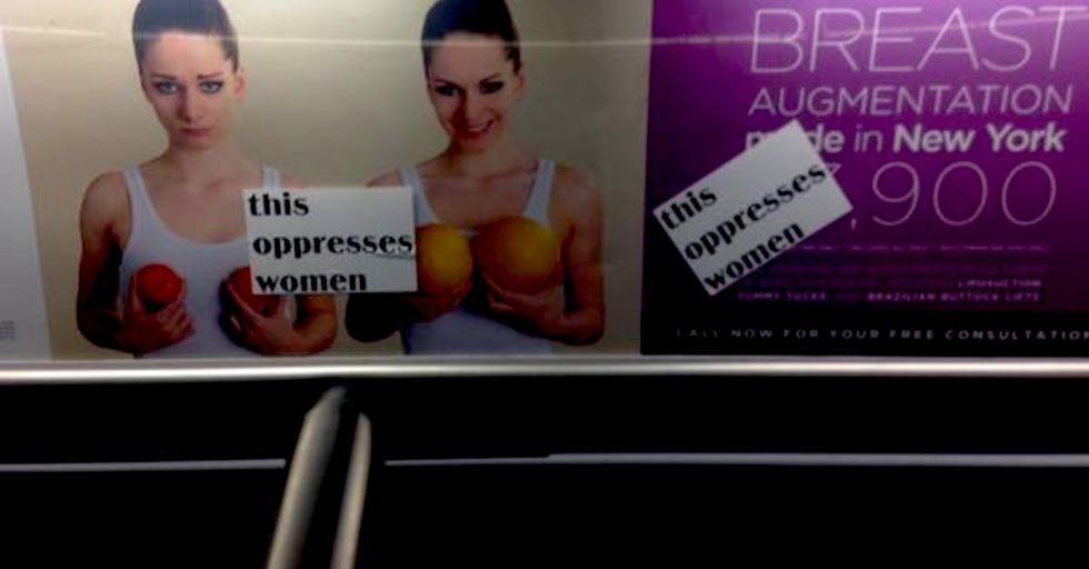 Vintage Feminist Stickers Call Out Sexist Subway Ads