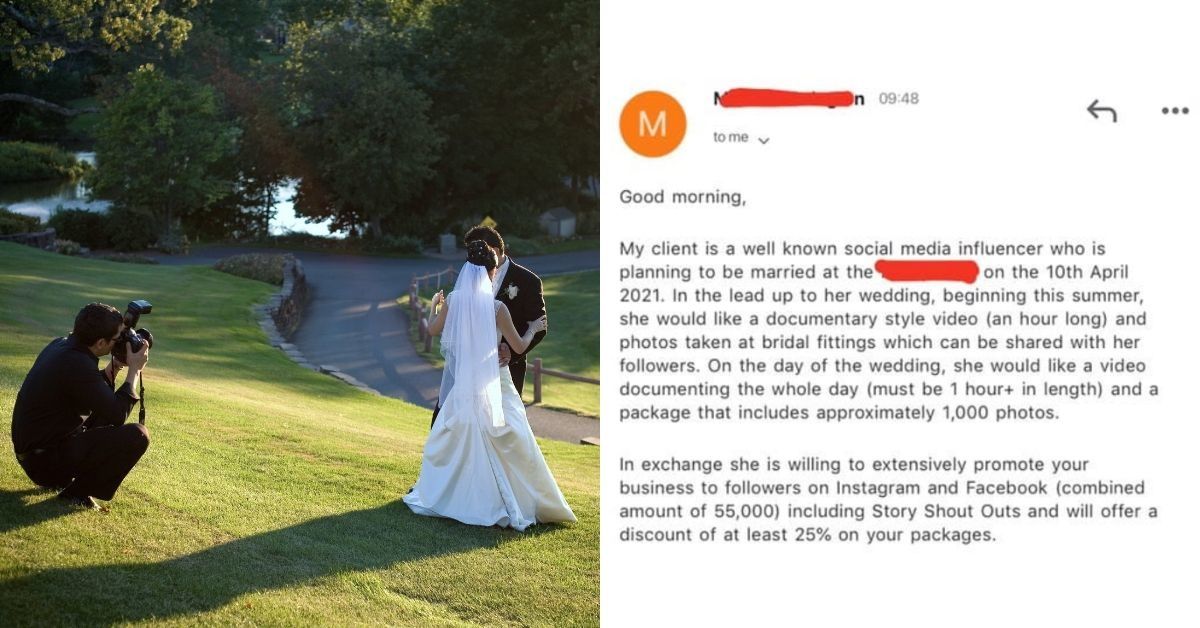 Instagram 'Influencer' Offers The Chance To Photograph Her Wedding For Free—And Photographer Makes Her Instantly Regret It