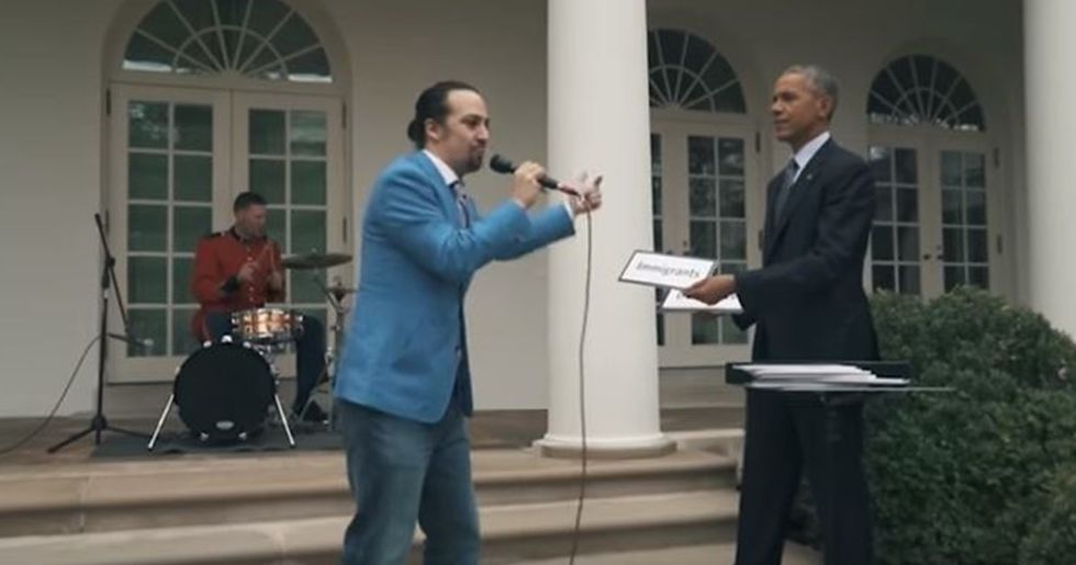 Hamilton Creator Lin-Manuel Miranda Freestyles With the President