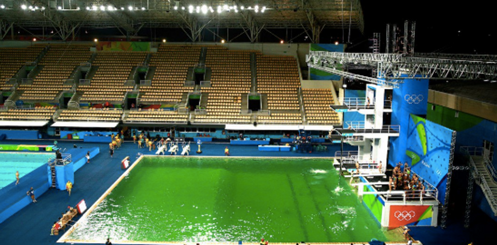 Are Pranksters Turning The Olympic Diving Pool Green?
