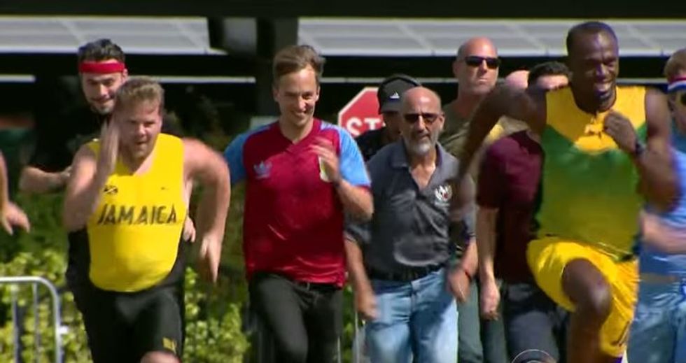 Talk Show Host Takes On The Fastest Man In The World