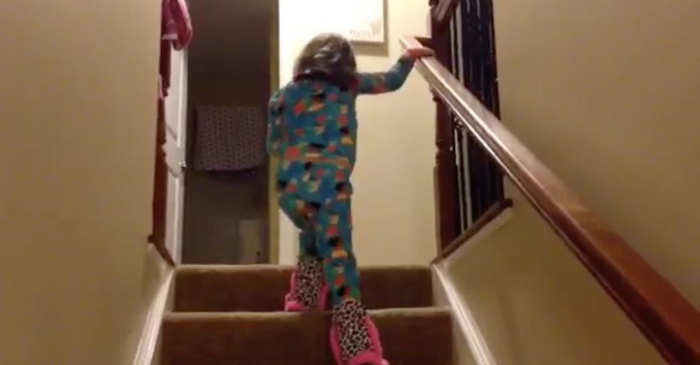 Watch As This 5-Year-Old Cancer Fighter Refuses To Let Her Dad Carry Her Up The Stairs