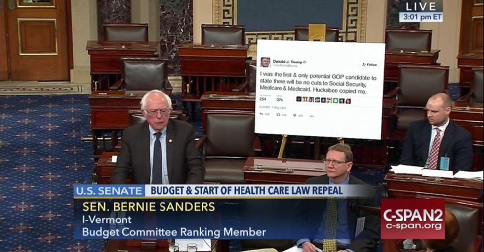 Bernie Sanders Took To The Senate Floor With A Tweet From Trump Printed For All To See