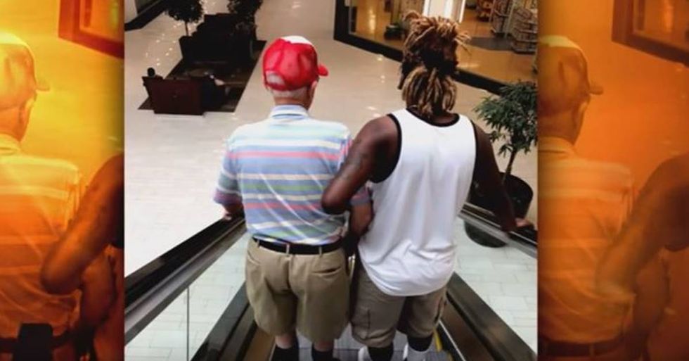 This Photo Of A Young Man And Senior Citizen Riding An Escalator Has Been Shared Over 200,000 Times