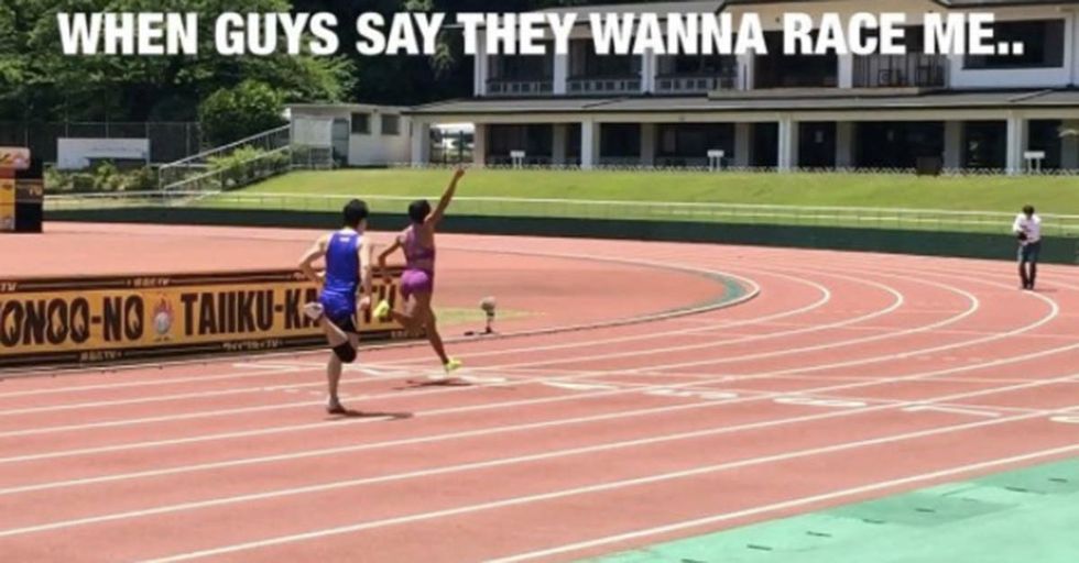 Female Track Star Crushes Man Who Challenged Her To A Race