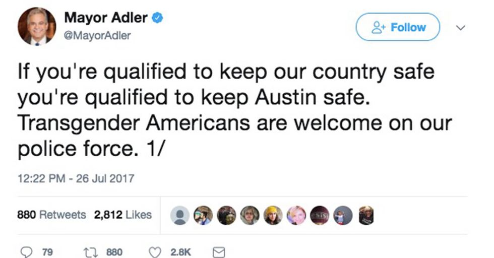 A Mayor Is Inviting Trans Soldiers Banned By Trump To Join His Police Department
