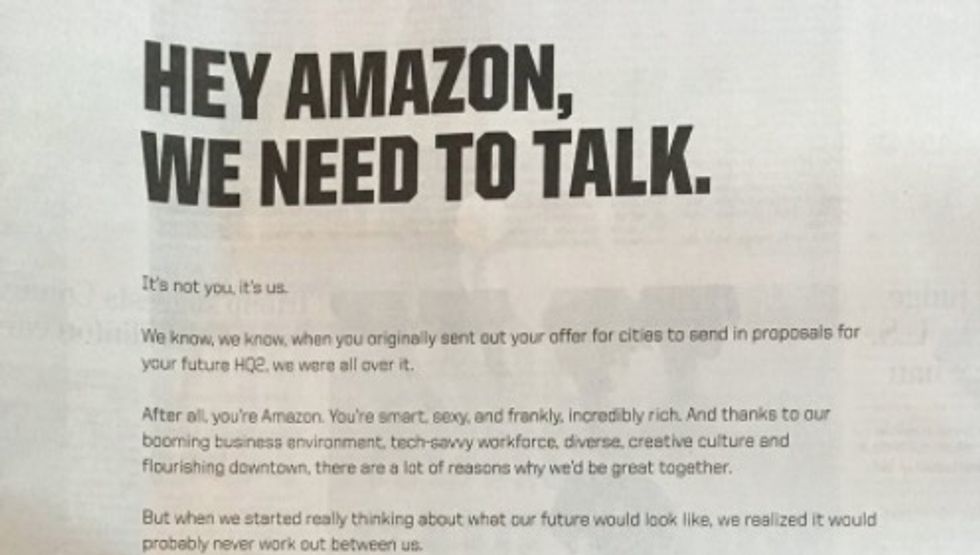 The City Of Little Rock Wrote An Incredibly Cringe-y 'Breakup Letter' With Amazon Over Its New Headquarters