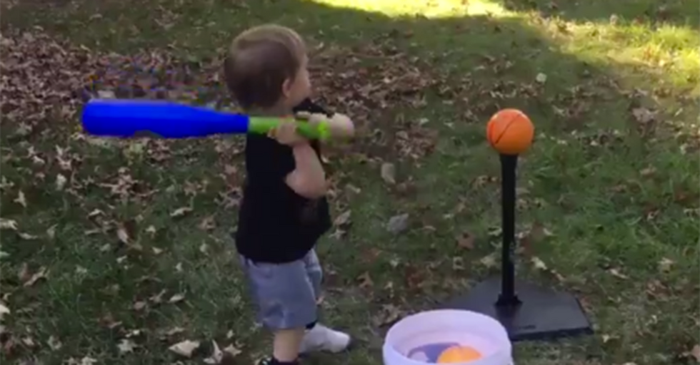 A Toddler Combines T-Ball And Basketball To Pull Off An Impressive Feat That Leaves His Dad Cheering
