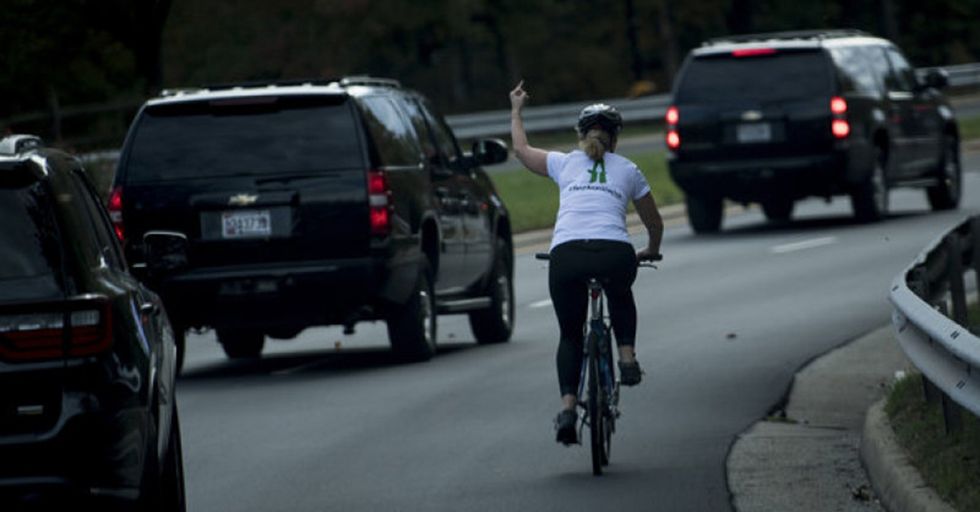 The Lady Who Flipped Off Trump's Motorcade Has Been Given Unsolicited Money From Grateful Strangers