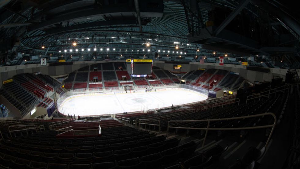 Hockey Teams Face-Off In An Empty Arena Due To Severe Weather