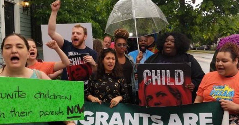 Protesters Play Audio Of Detained Migrant Children Outside Kirstjen Nielsen’s House