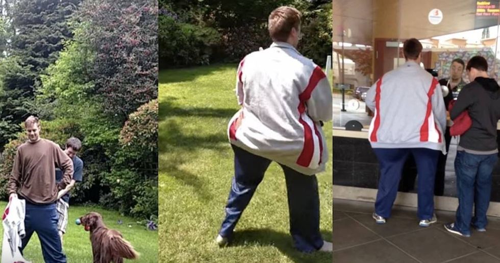 Best friends achieve childhood dream of dressing up as one man to sneak into the movies.
