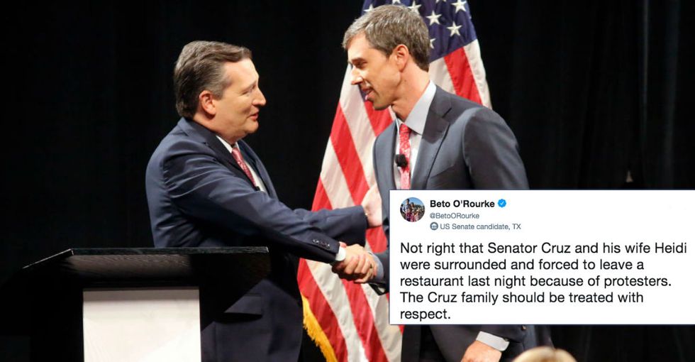 Beto O’Rourke Comes to Ted Cruz’s defense after protestors harass opponent and his wife.