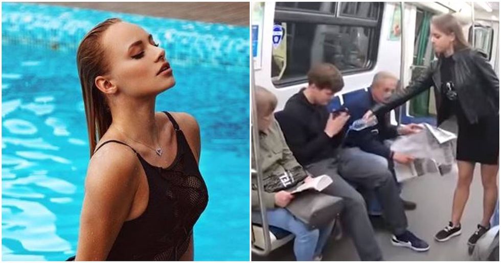 This Russian Instagram model is using a dangerous tactic to stop manspreading on the subway.